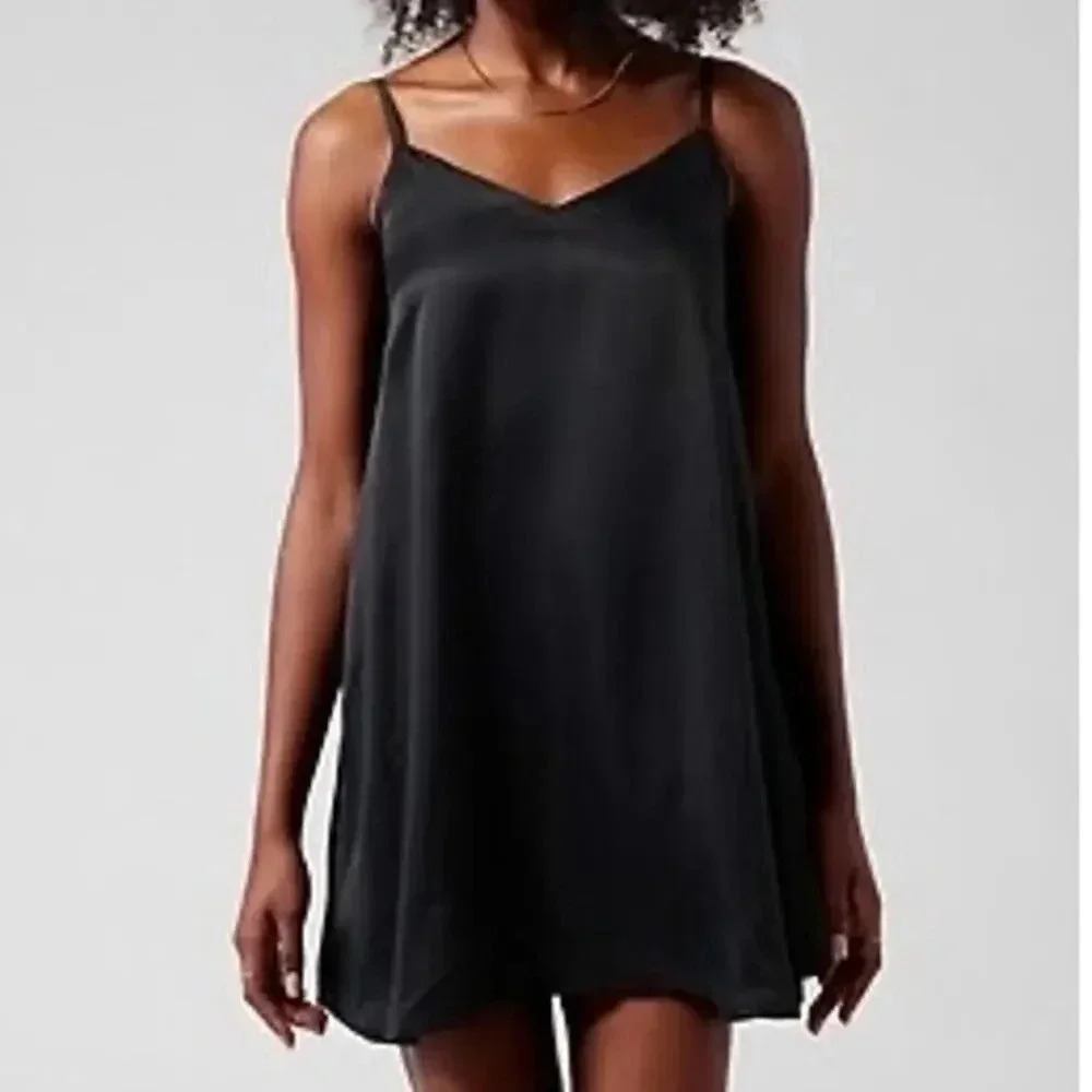 Athleta Calm Cool Slip Dress Black Size Small NWOT Buttery Soft Adjustable Strap